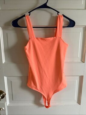 ReoRia Neon Coral Square-Neck Bodysuit